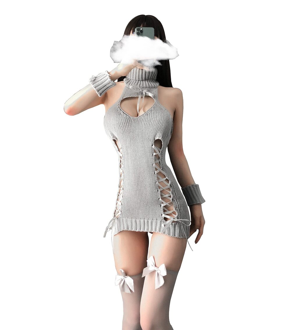 5179 Cosplay Lingerie Turtleneck Sleeveless Knitted Bandage Anime One-piece